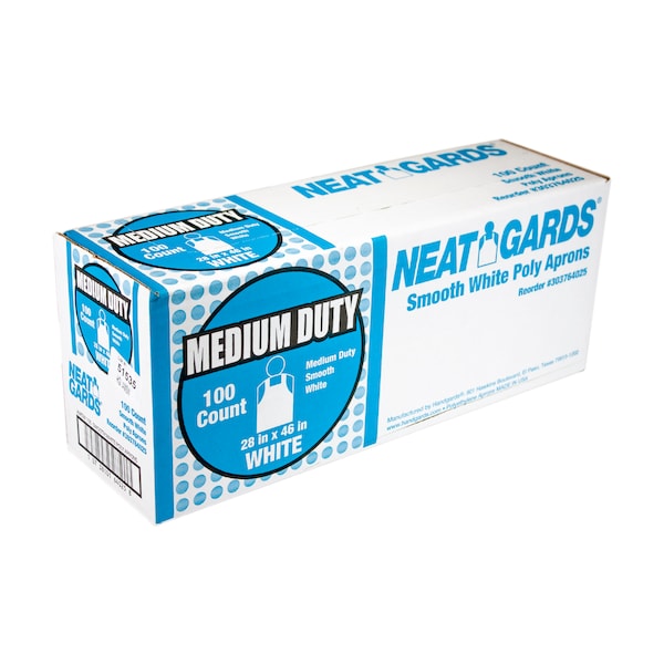 Handgards Neatgards Medium Duty Smooth White Poly Apron, PK100